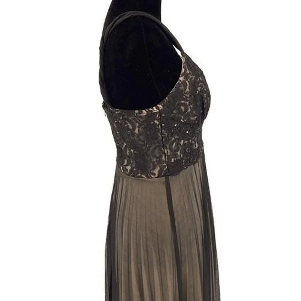 Vintage Roulette Lace Accordion Pleated Semi Sheer Lined Dress Black Size Medium